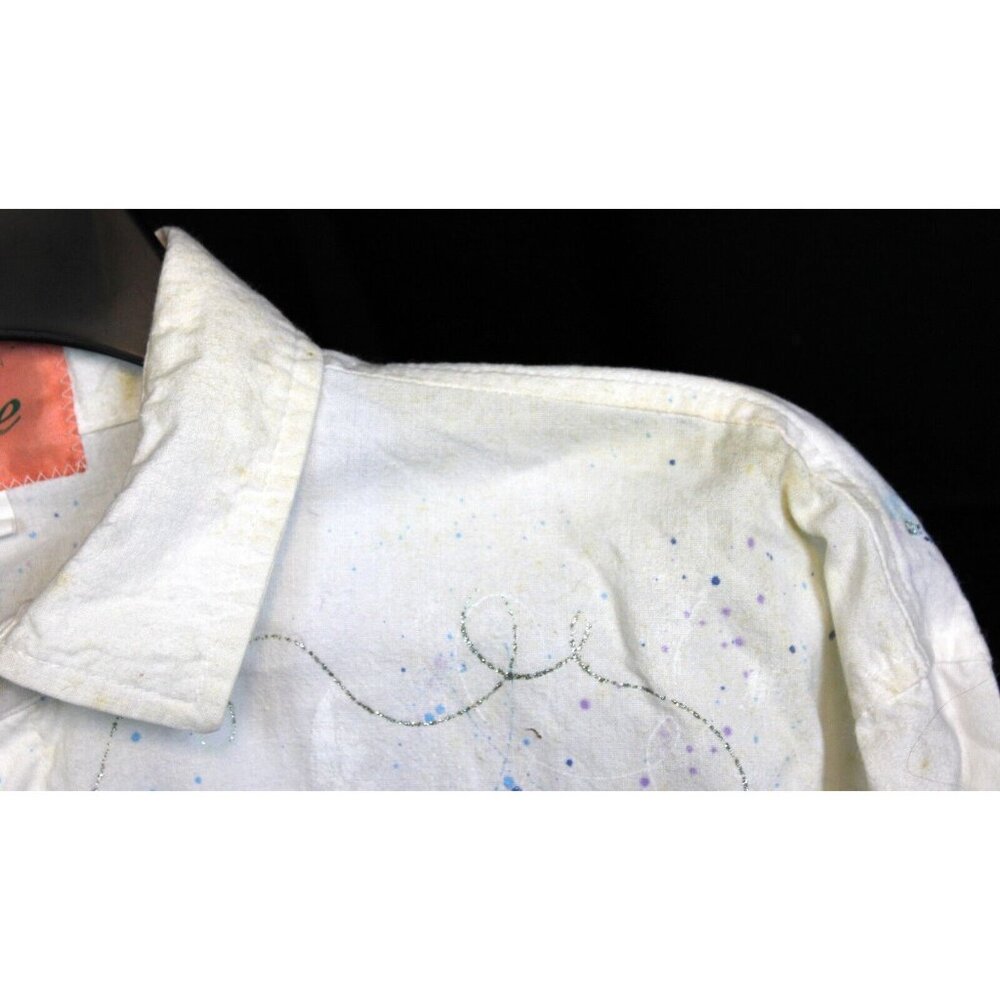 90s Diane St Thomas Hand Painted Shirt Koi Fish Silver Sparkle Splatter Paint - Picture 11 of 14